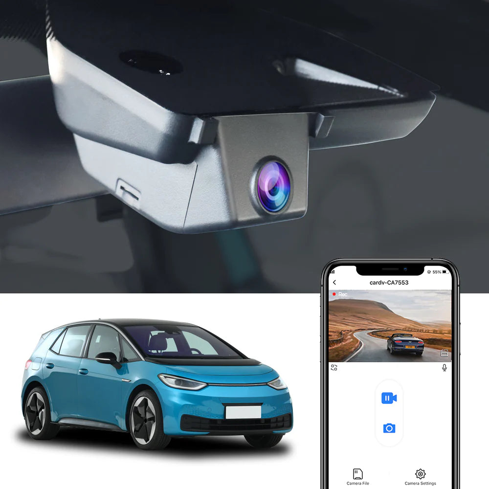 FitCamX dashcam til VW ID.3/ID.4/ID.5/ID.6 med appstyring og live view.
