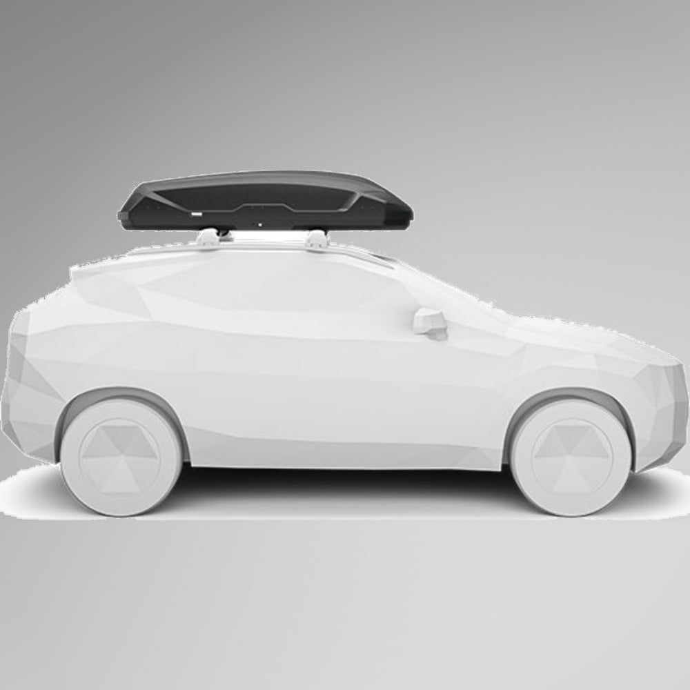 Thule Pulse 2 L Black Aeroskin sort tagboks monteret på bil, illustration af sidevisning