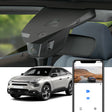 FitCamX Dashcam monteret i Citroen e-C4 2021-2024, vist sammen med live visning på smartphone.