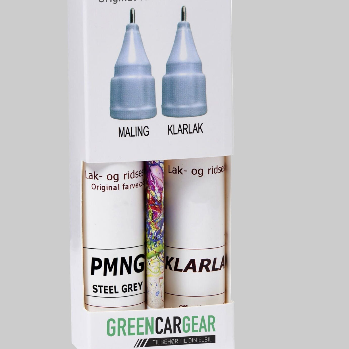 Dobbelt lakstift pakke med maling og klarlak i en GCG pakke, til Tesla