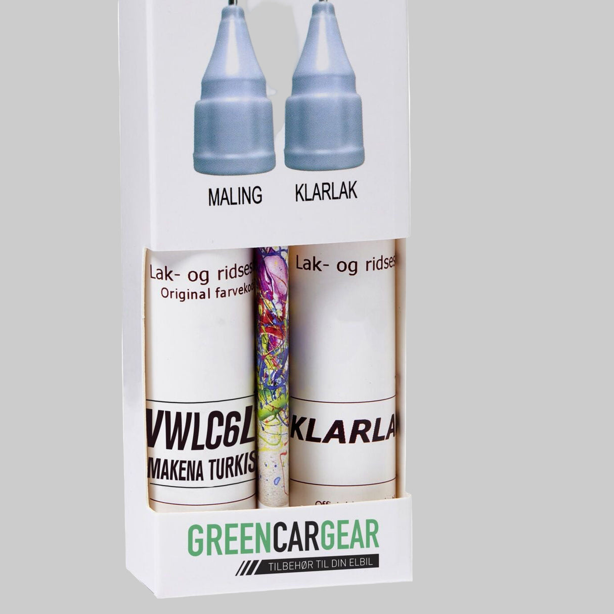 lakstift og klarlak til VW pakket ind i en GCG pakke