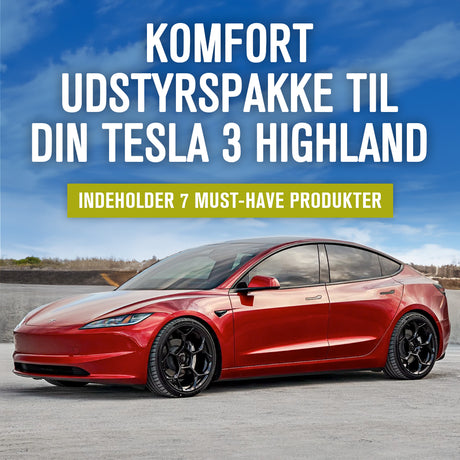 Komfort udstyrspakke til Tesla Model 3 Highland, indeholder 7 must-have produkter.