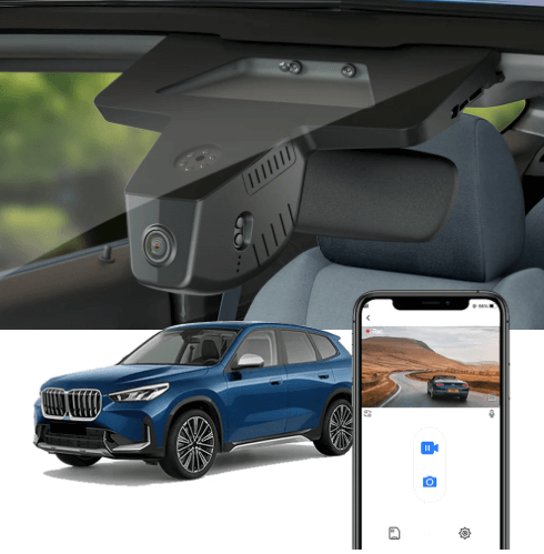 FitCamX dashcam til BMW X1 og iX1 (U11) vist monteret.