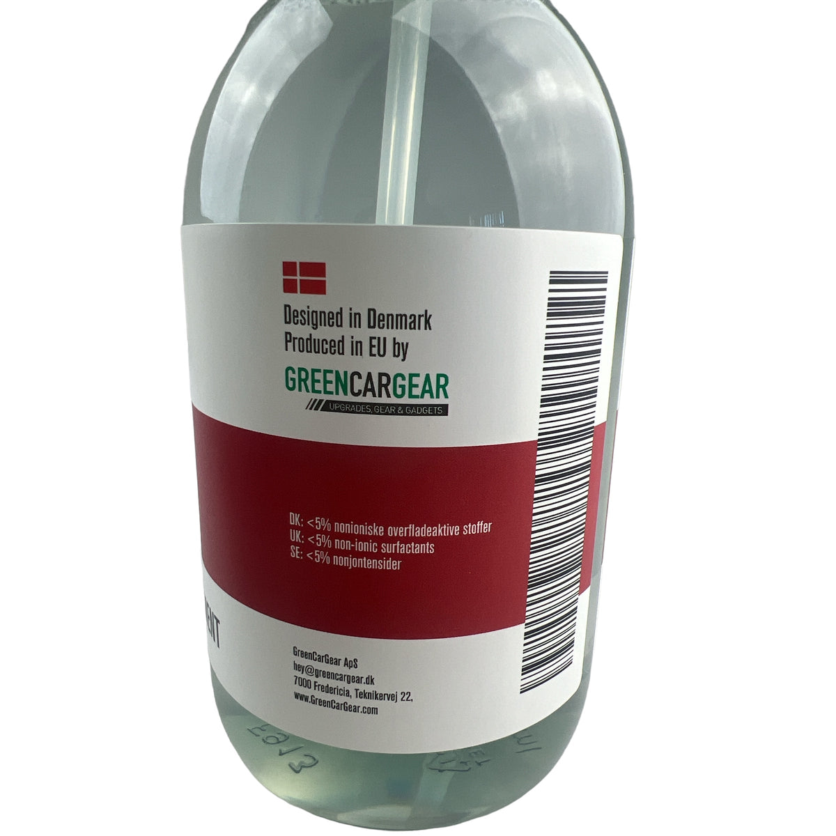GCG MAX Leather & Fabric Cleaner flaske, designet i Danmark
