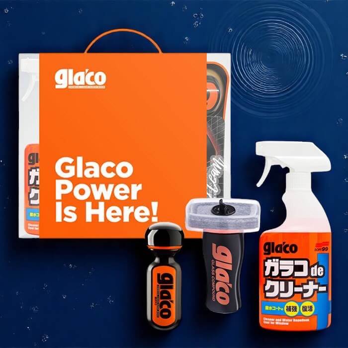 Soft99 Glaco glascoating kit med tre bilplejeprodukter til ruder