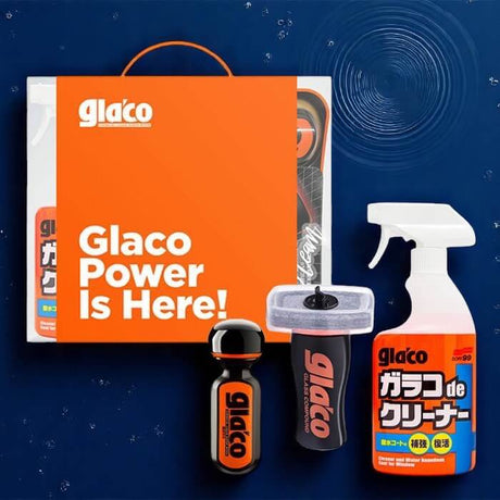 Soft99 Glaco glascoating kit med tre bilplejeprodukter til ruder