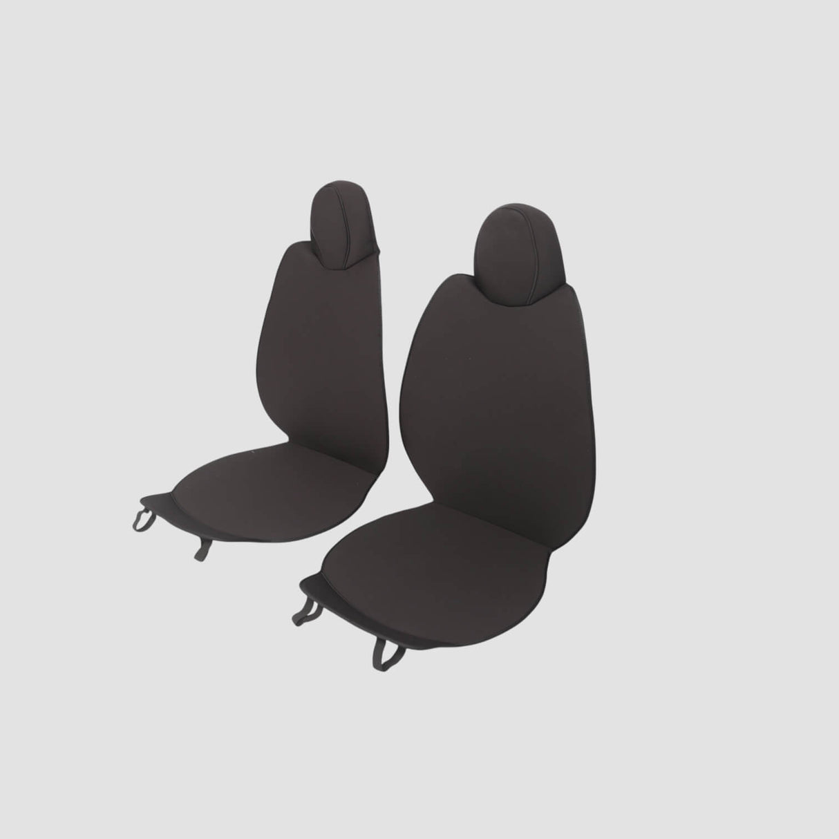 Sorte sædeovertræk til forsæder i Tesla Model 3 og Model Y, vist på en lys baggrund.