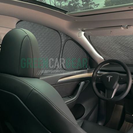 Afdækning til bilens vinduer i en Tesla Model 3/Y.
