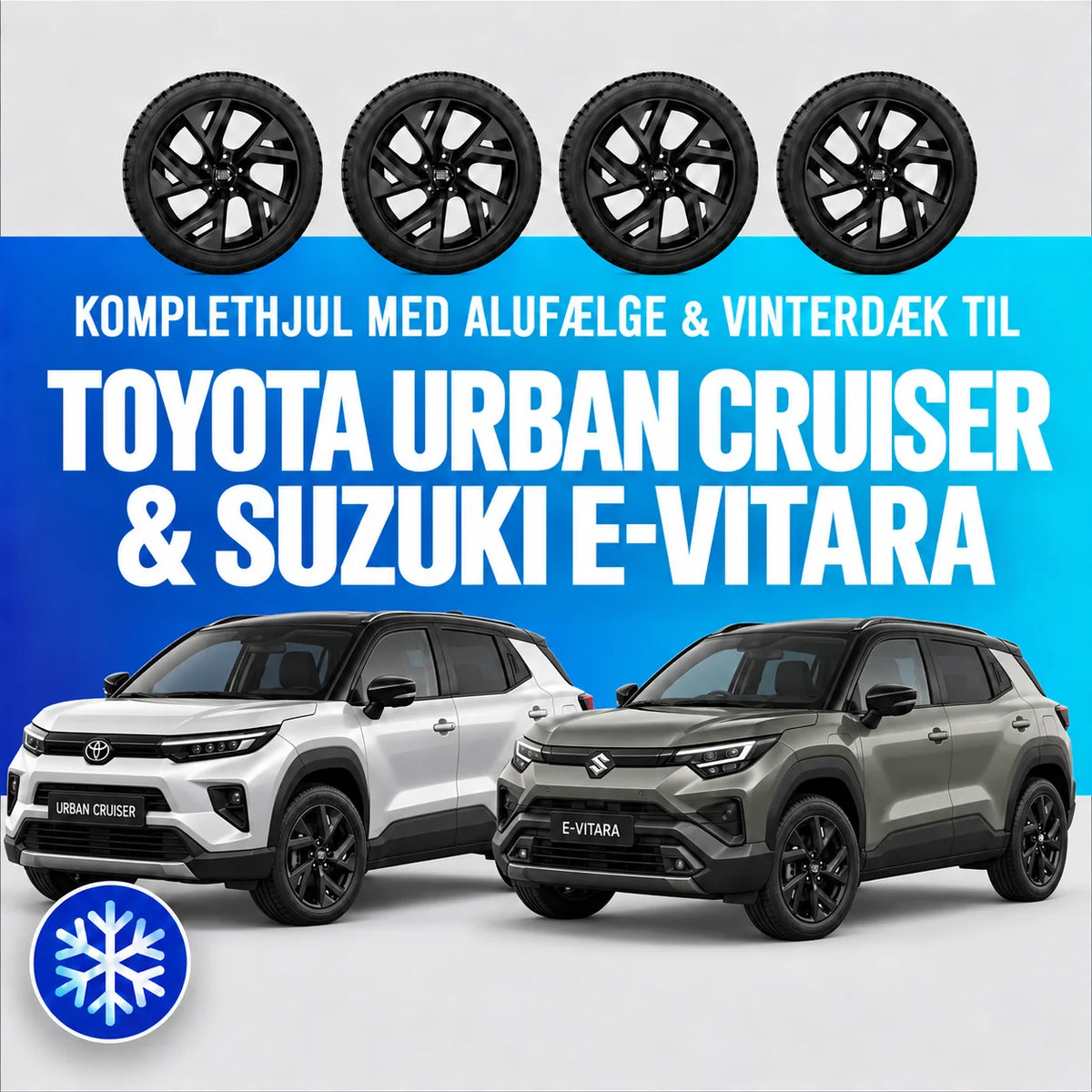 18" komplethjul med sorte alufælge og vinterdæk til Toyota Urban Cruiser og Suzuki e-Vitara