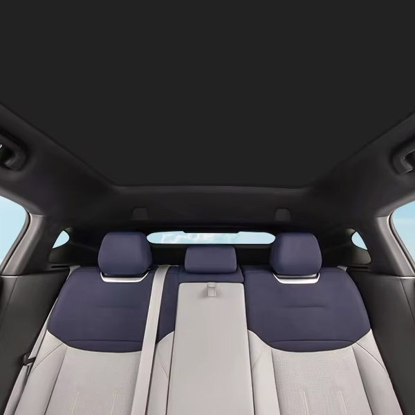 Solafskærmning til XPENG G6, set indefra bilens kabine med udsigt til taget