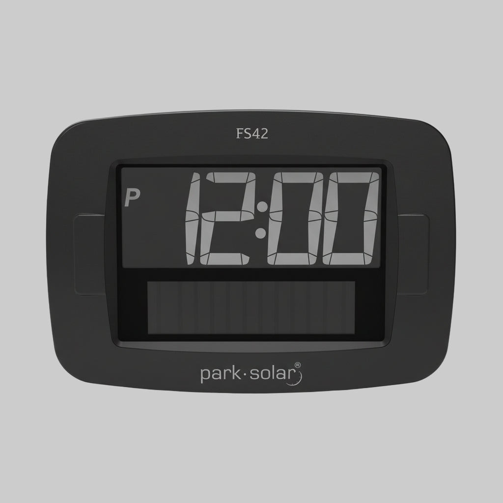 Fronten af en park solar fs42 parkeringsskive. Der viser tallet 12.