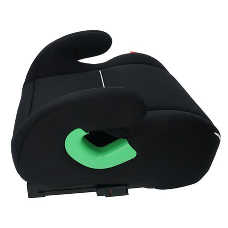 Nærbillede af CarKids Isofix selepude R129 med grønt Isofix-forbindelsesstykke