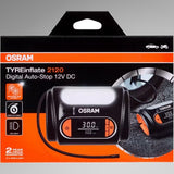 Osram TYREinflate 2120 emballage med produktbillede og funktionsikoner