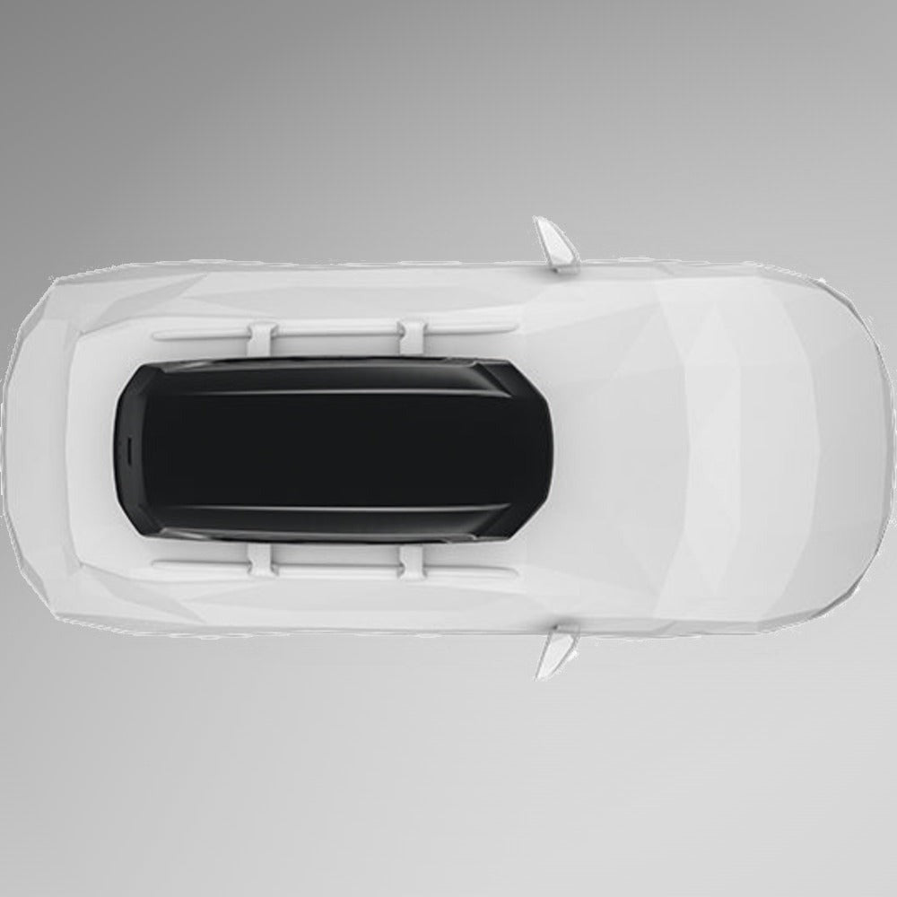 Thule Pulse 2 L Black Aeroskin sort tagboks monteret på bil, illustration set fra oven