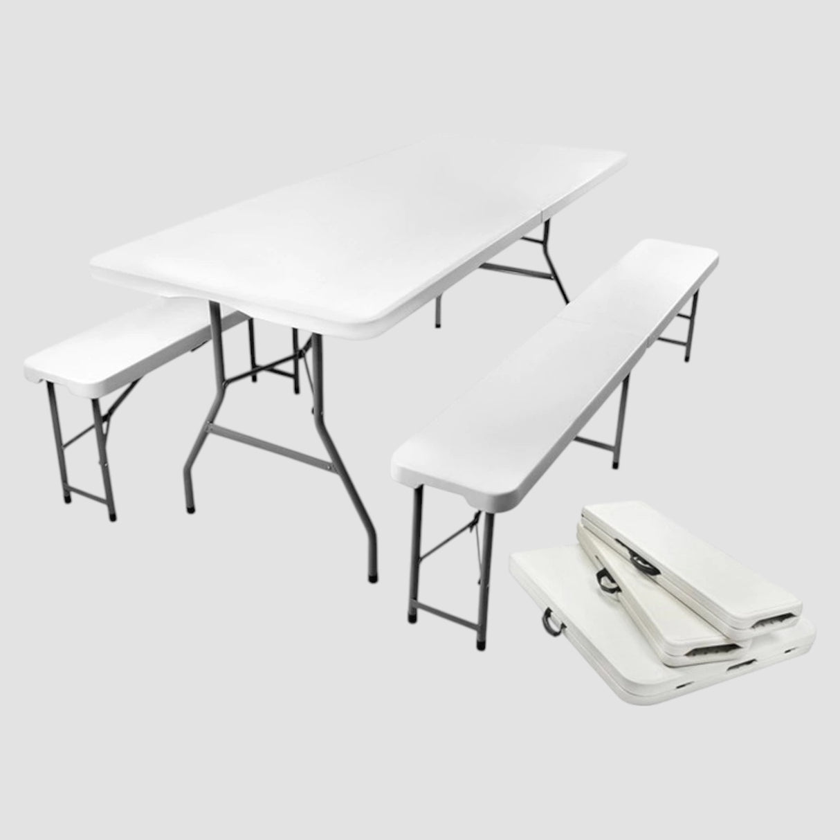Foldbart campingbord + bænke