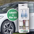 lakstift og klarlak pakket ind i GCG pakke, med en VW bagved der kører i skoven 