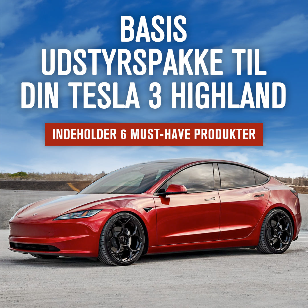 Tesla Model 3 Highland basis udstyrspakke med 6 must-have produkter.