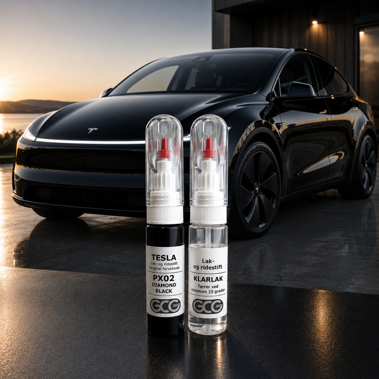Lakstift + klarlak. Tesla originalfarve