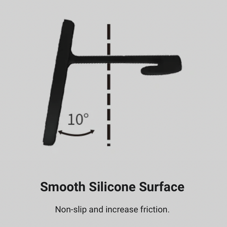 En sort skitse af jowua magnetholder med en tekst som fortæller om de 10 grader vinkel, og at den af en blød silikone overflade.