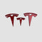 Tre Tesla T-emblem covers i rød i forskellige størrelser til Model 3