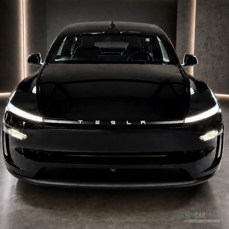 Folie til lystribe på Tesla Model Y 2025 Juniper, mat sort med TESLA-tekst, forfra