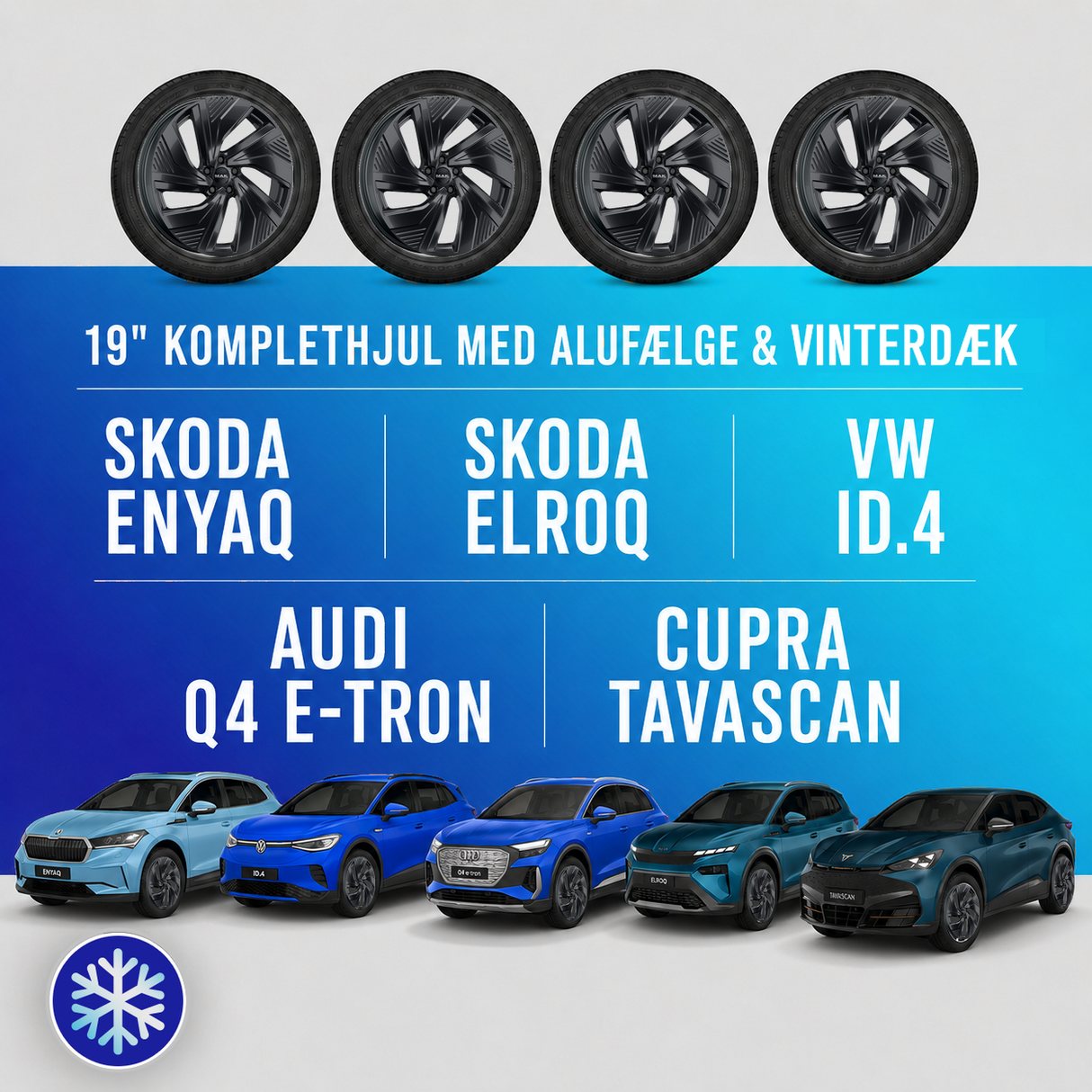 19" komplethjul med vinterdæk - Enyaq/Elroq/ID.4/Audi Q4/Cupra Tavascan