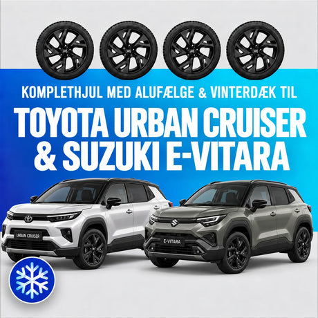 18" komplethjul med sorte alufælge og vinterdæk til Toyota Urban Cruiser og Suzuki e-Vitara