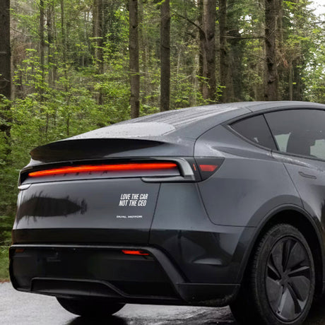 Klistermærke til Tesla med teksten "Love The Car - Not The CEO".