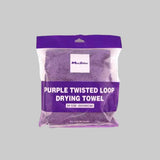 Maxshine lilla håndklæde pakket nd i emballage, med tekst af navn og mål.