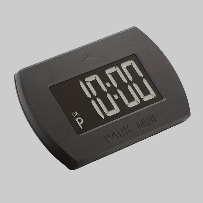 park mini set fra en skæv vinkel. Der vises klokkeslettet 10 og et P