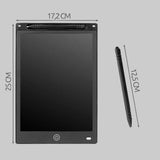 Tegnetavlen med front. Der vises hvilke mål tegnetavlen har  i centimeter, samt tegnepinden.